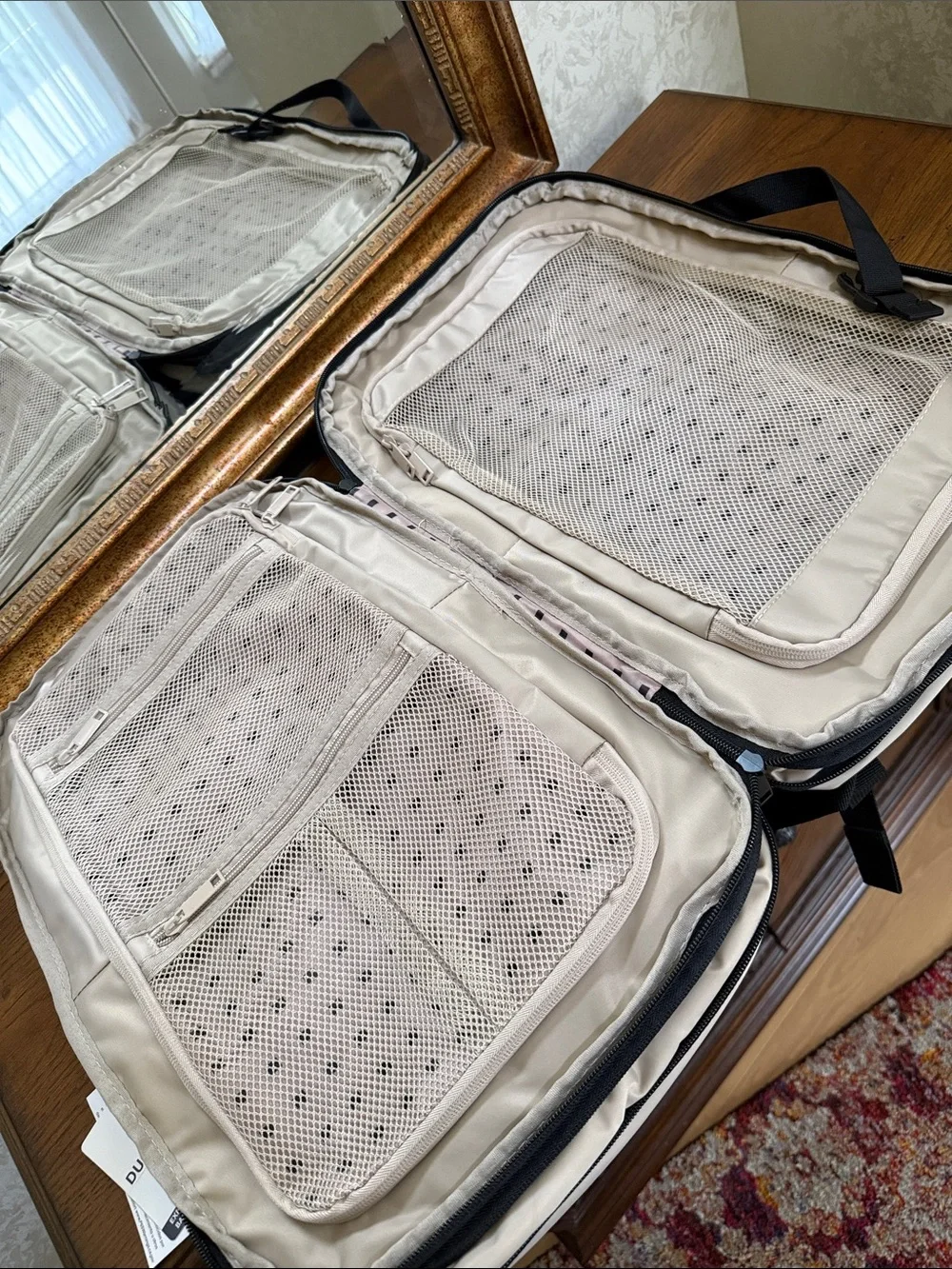 Duchamp Beige Expandable Travel Backpack/ Suitcase with laptop pocket and USB.